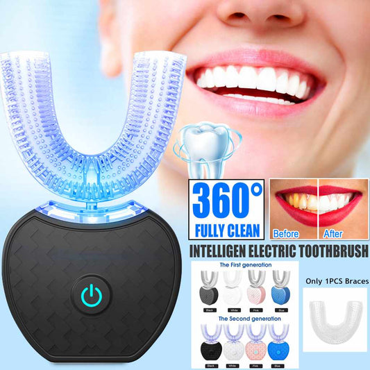 360 Degrees Intelligent Automatic Electric  Toothbrush Waterproof U Type Tooth Brush Whitening Blue Light USB Charging